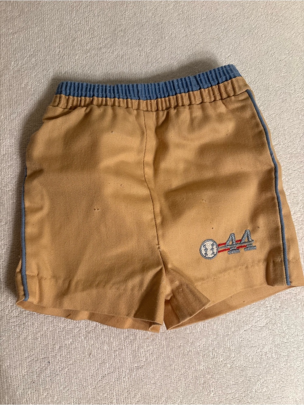 Vintage Garanimals 1970s, Kids Tan Shorts with Blue Trim made in USA